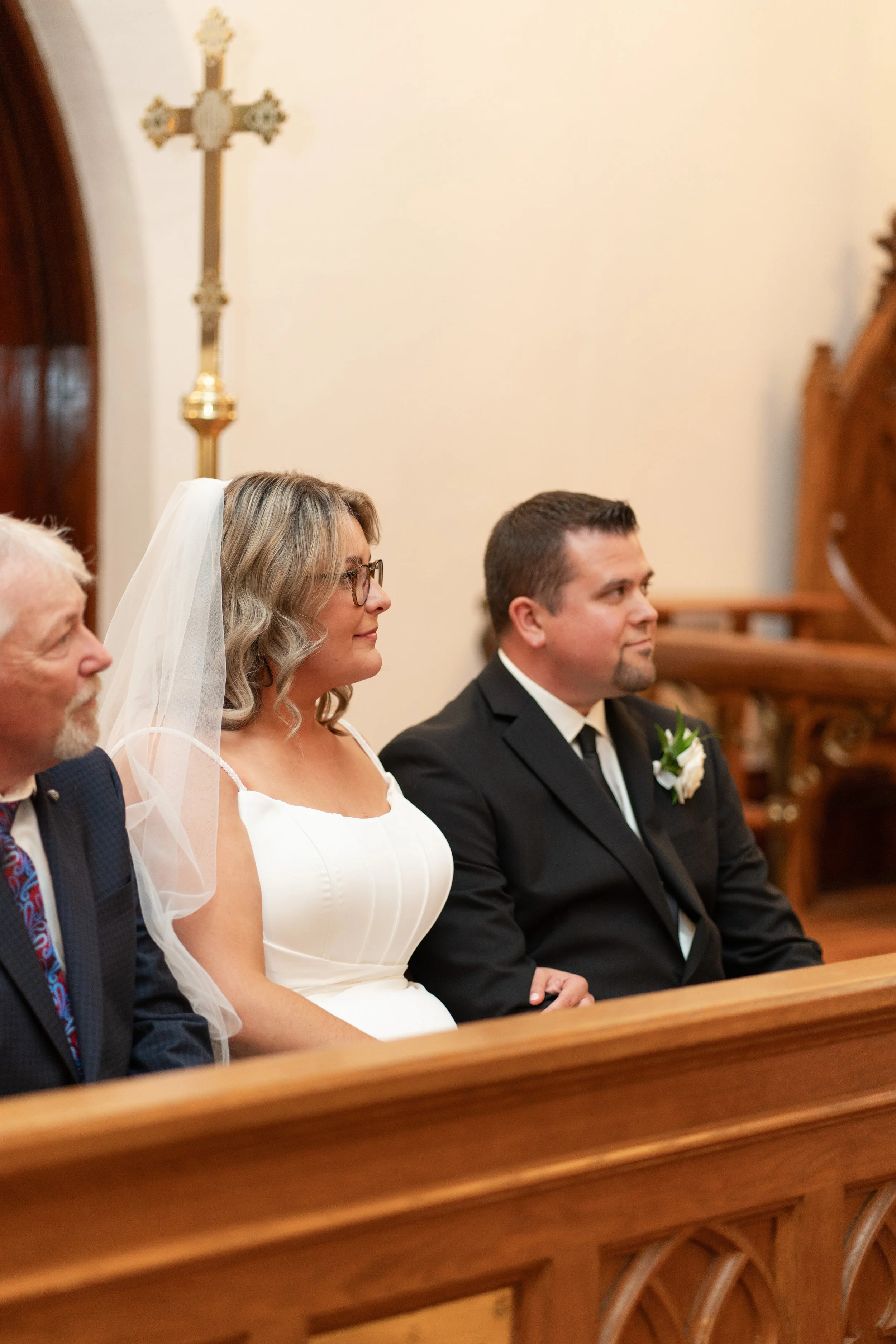 A bride and groom inside a church. Pembroke church