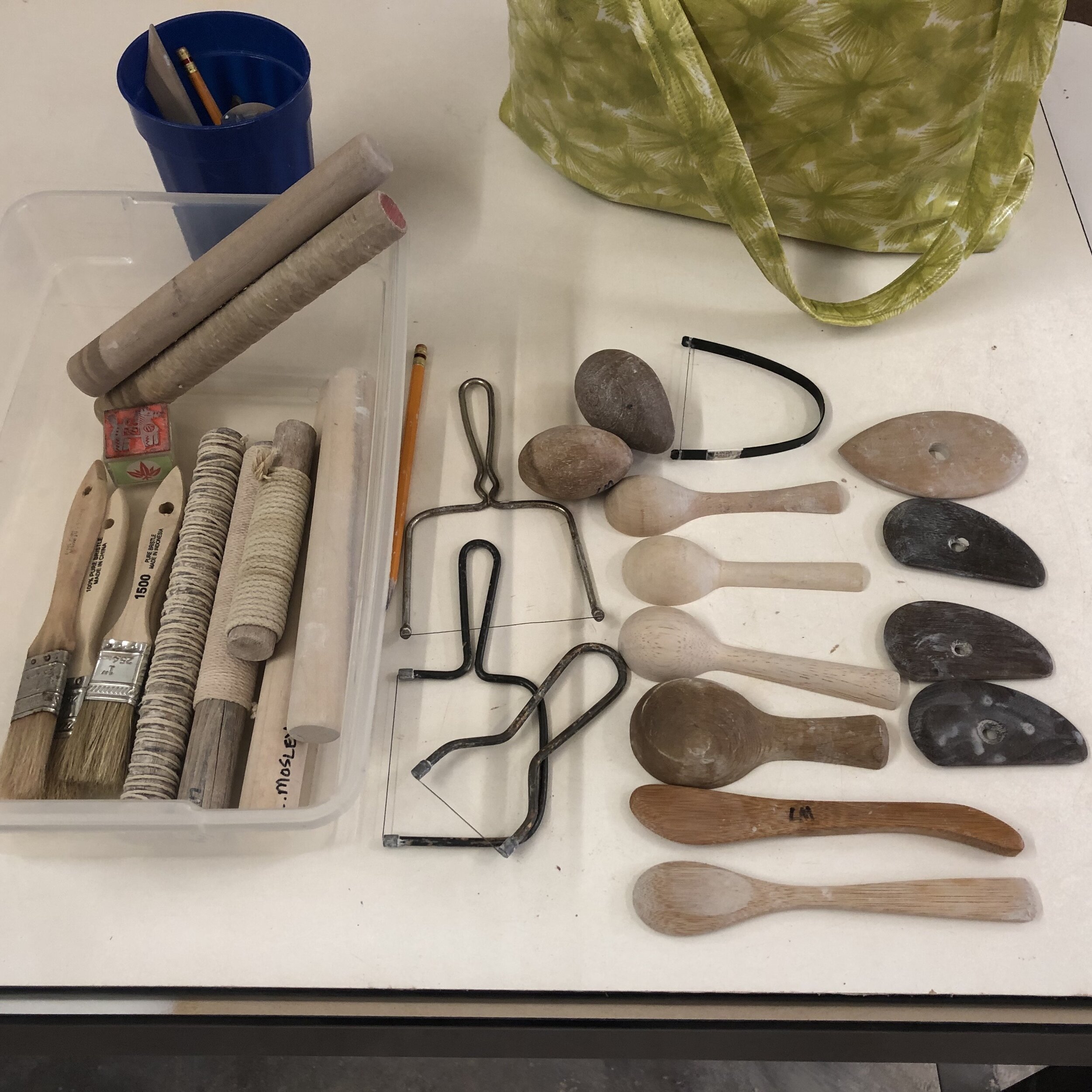 Pottery tools ready for students.