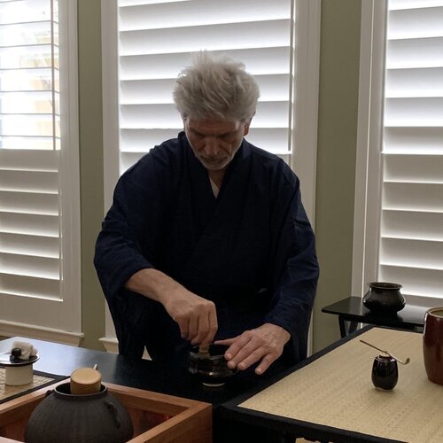 Student prepares tea, Hatsugama event.