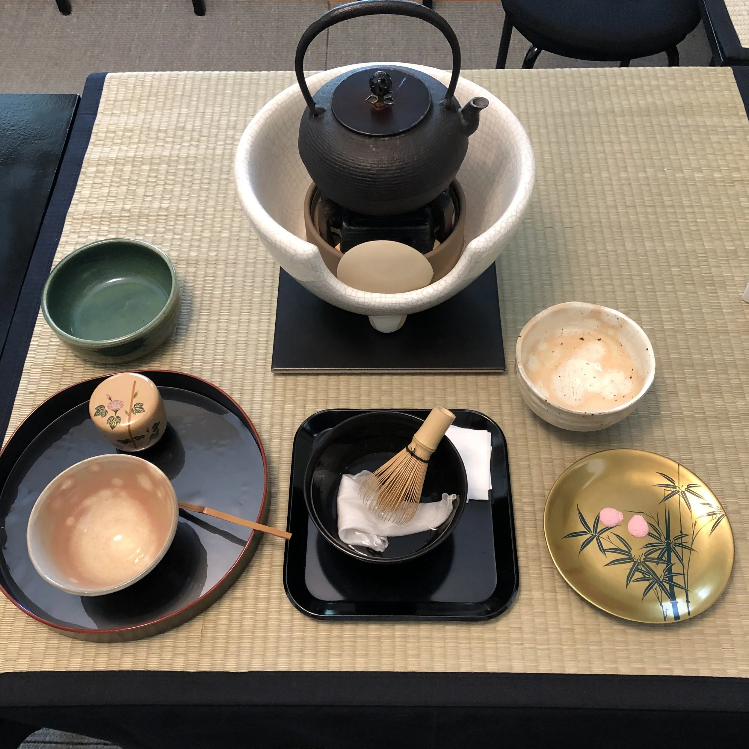 Preparing utensils for tea ceremony