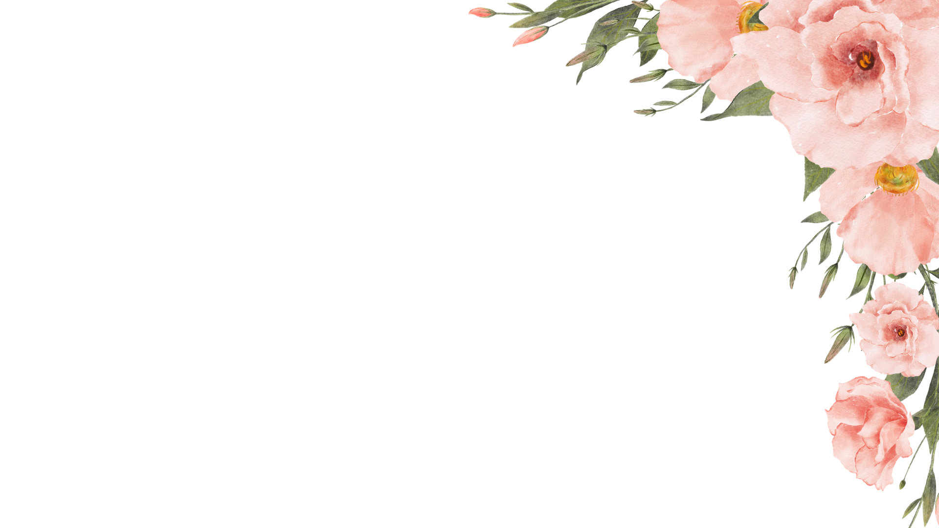 Decorative floral border with pink flowers and green leaves along the right edge of a black background with white text.