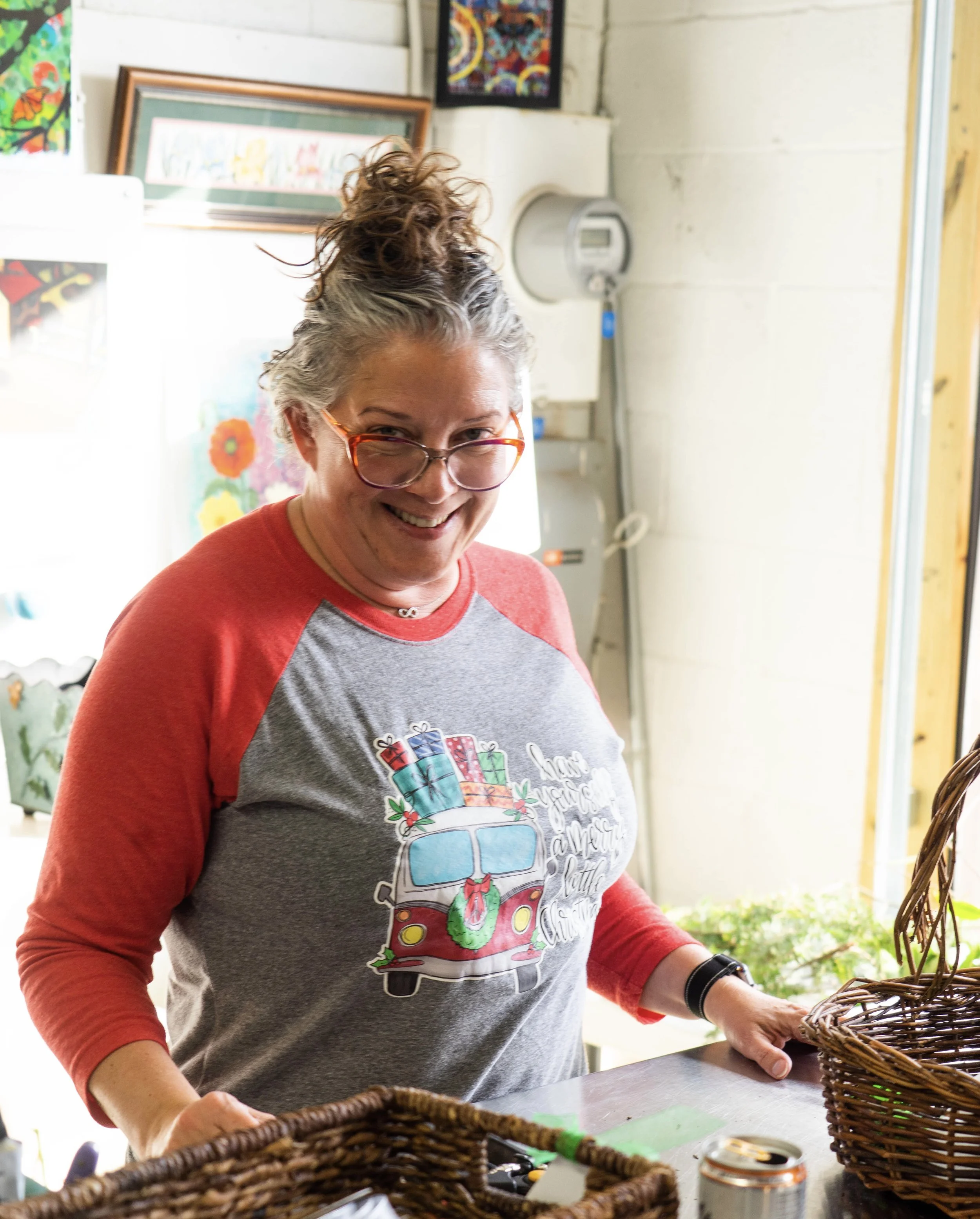 Jill Joyner busily preparing flowers