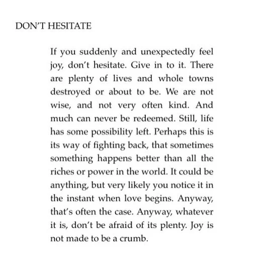 Don&rsquo;t Hesitate by Mary Oliver, from her collection Swan: Poems and Prose Poems, 2010.