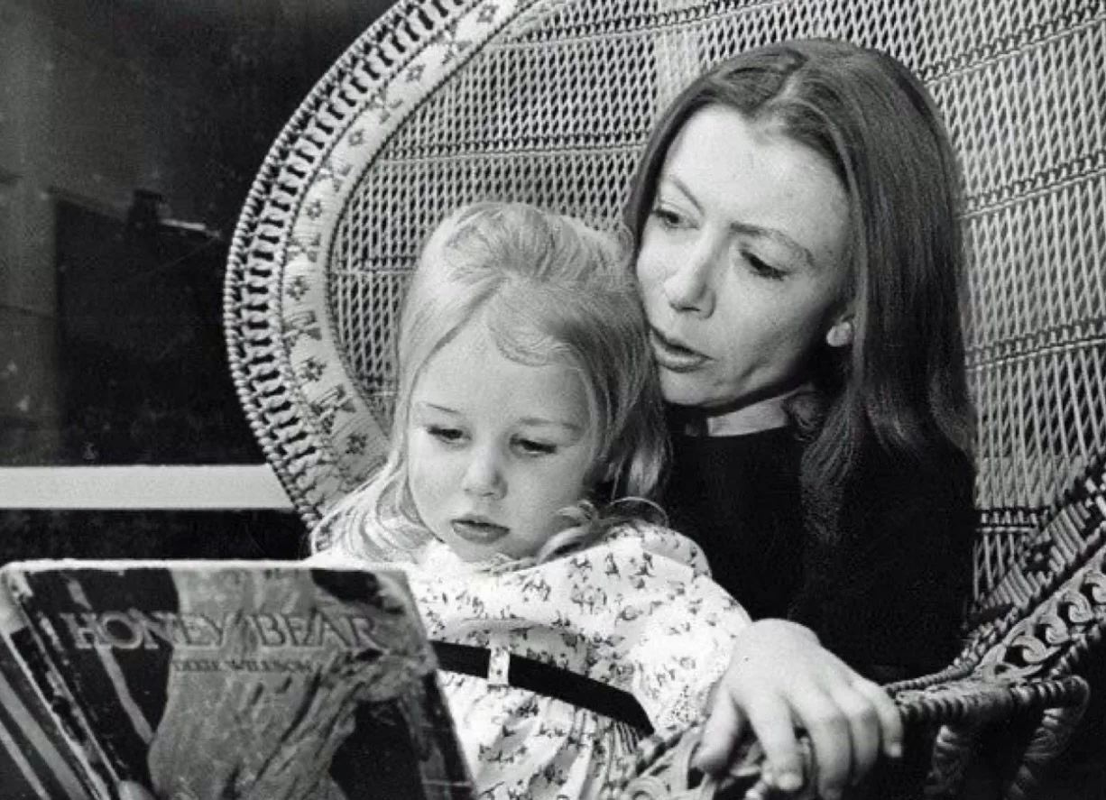 Joan Didion pictured reading Honey Bear by Dixie Willson to her daughter, Quintana Roo Dunne, 1969.

Honey Bear is a story by Dixie Willson featuring illustrations by Maginel Wright Barney, often associated with the Vienna Secession style.