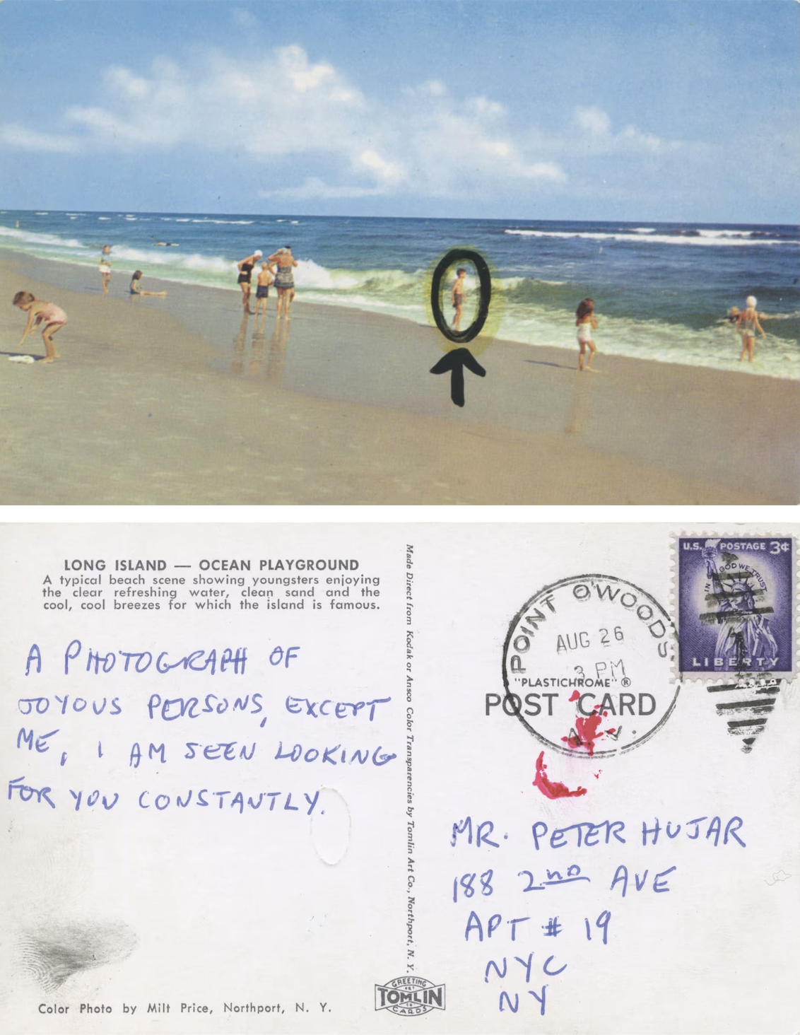 Postcard from Paul Thek to Peter Hujar, August 1960. Courtesy of Primary Information. © 2025 The Peter Hujar Archive / Artists Rights Society (ARS), New York