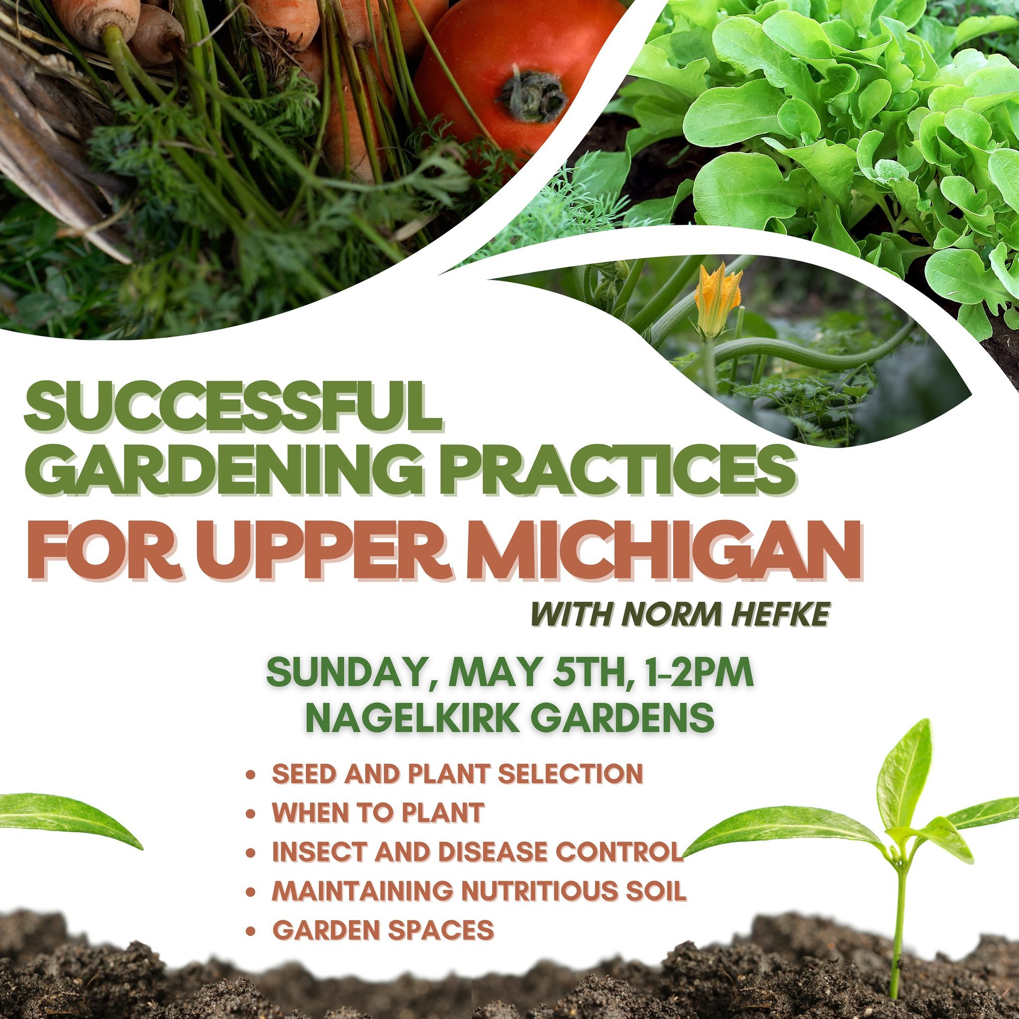 Join us one week from today for a talk by Norm Hefke! Topics covered will include seed and plant selection, when to plant, insect and disease control, maintaining nutritious soil, and garden spaces! Sunday, May 5th from 1-2pm! 🌱