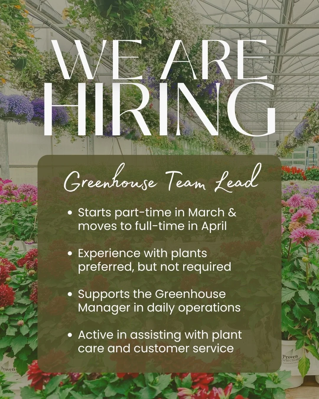 We&rsquo;re hiring a Greenhouse Team Lead! 🍃 Send your resume to Maggie at admin@nagelkirkgardens.com
