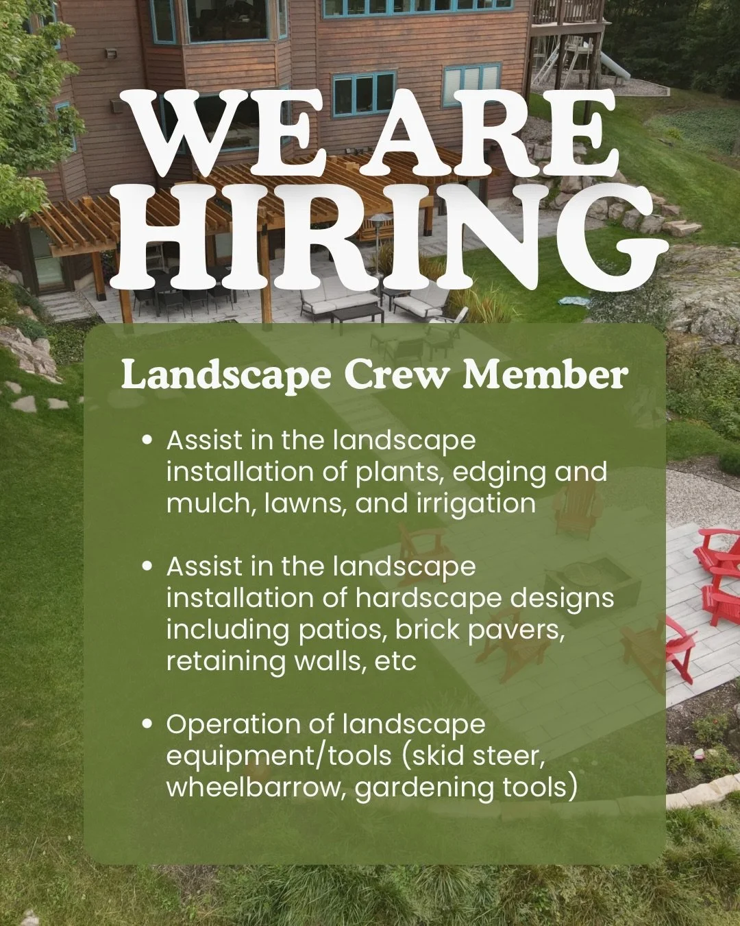 We&rsquo;re hiring landscape crew members! Email Jordan at jordan@nagelkirkgardens.com to apply 🌱
