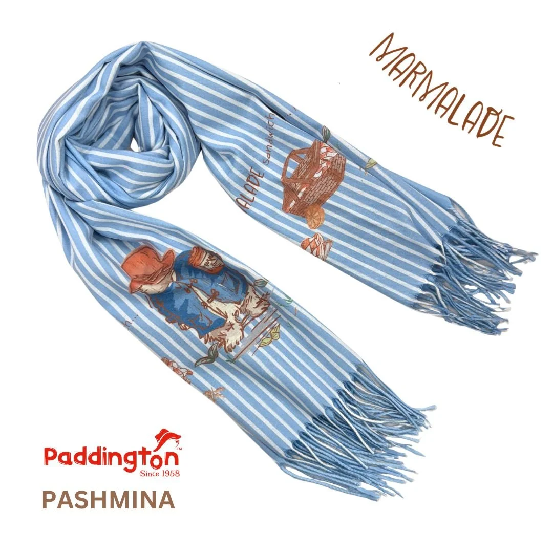 Signare Paddington Pashmina Scarf Marmalade Art Blue Stripe 200 x 70cm Fringe SC-PASH-ART-PADD-CMM-1 (1).jpg