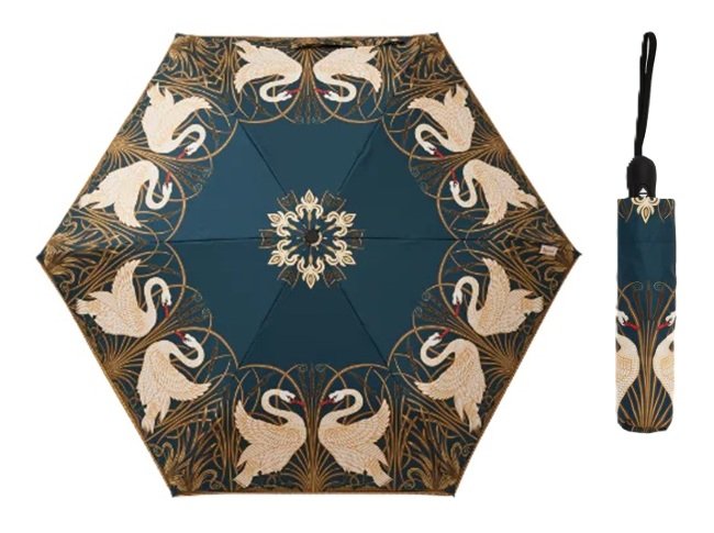 Signare Walter Crane Swan Green Automatic Folding UV Compact Umbrella Brolley UM-AUTO-SWAN (1).jpg