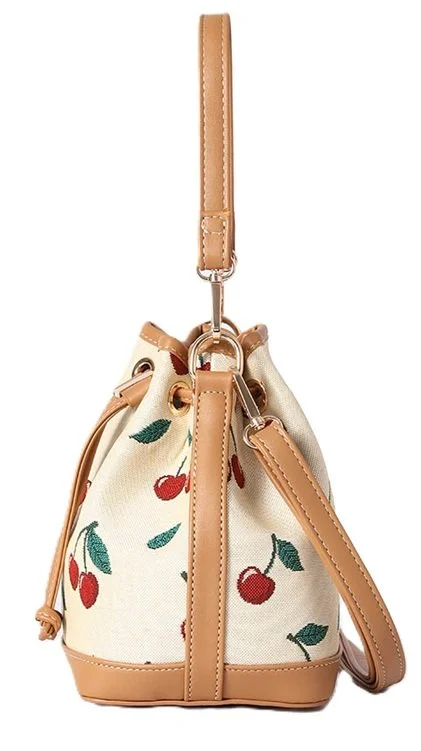 Signare Cherry Tapestry Casual Bucket Bag Grab 2 in 1 Bag Cream Brown London Fun BUCK-CHERRY-CREAM (3).jpg