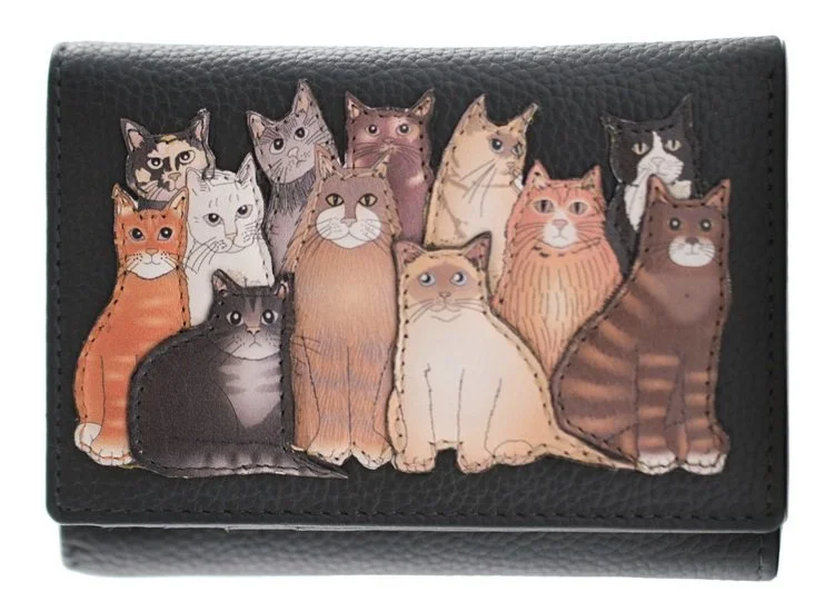 Mala Leather Meowfia Cats Dark Grey Tri Fold Midi Purse RFID Protection Dust Bag 51 3707 (1).jpg