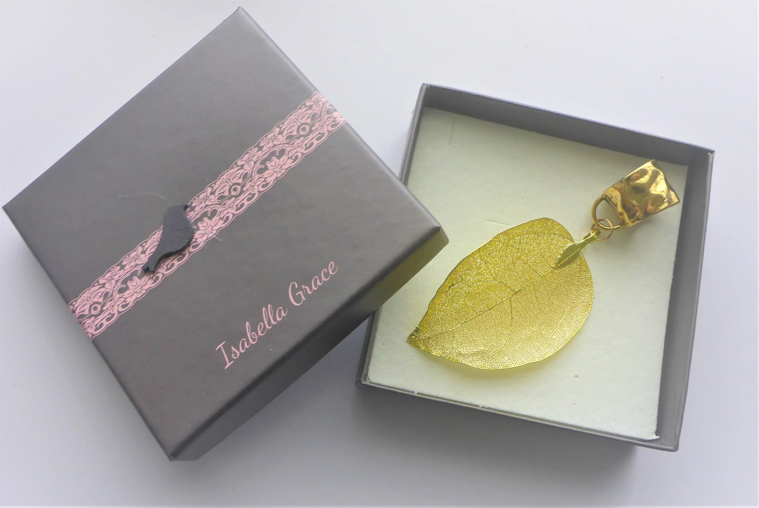 Black Ginger Isabelle Grace Scarf Jewellery - Gold Coloured Real Leaf