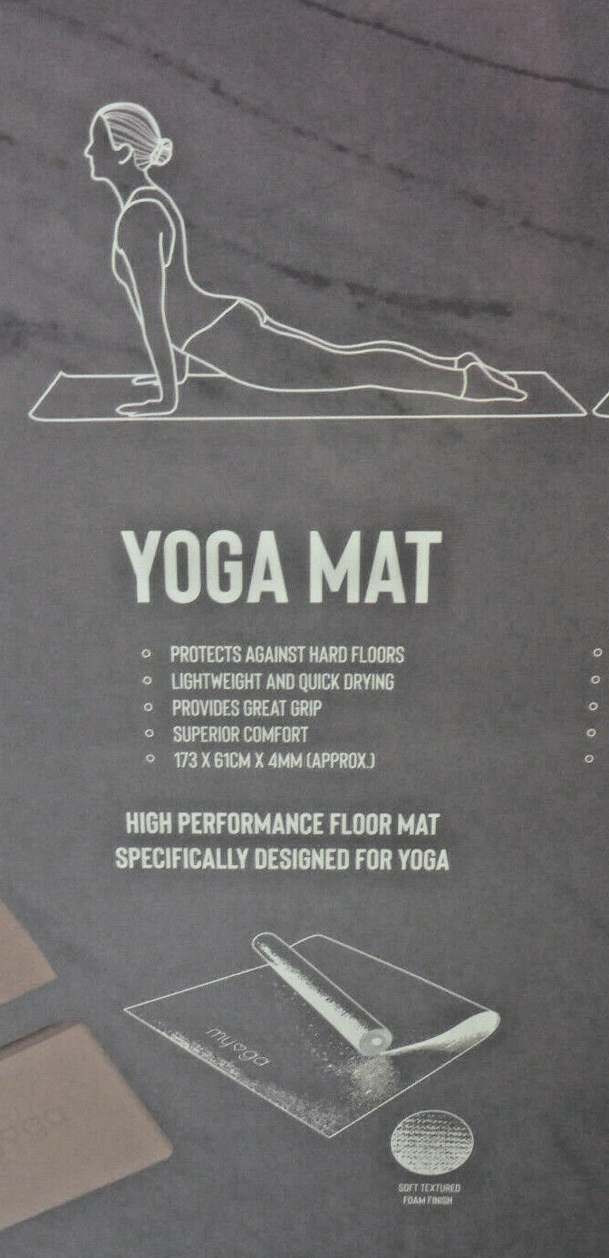 Myga Yoga Starter Kit Mat Block and Belt Set Grey Gym Studio Fitness 