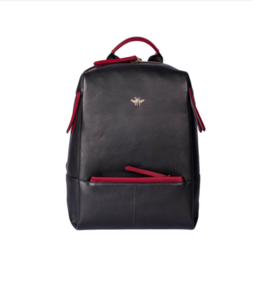 Mala Leather Mason Bee Detail Back Pack Bag - Black Red
