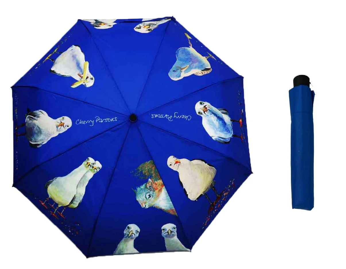 Soake Cherry Parsons Blue Seagull Art Folding Style Compact Umbrella Brolley Fun.jpg
