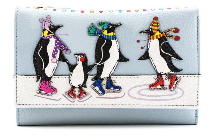 Mala Leather Large Tri Fold Purse + Dust Bag - Chille Penguins