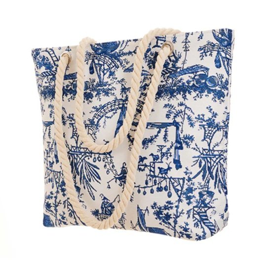 Signare Chinoiserie British Museum Tapestry Beach Bag Tote Big Shopping Shopper WHite Blue BEACH-BM-CHINO (4).jpg