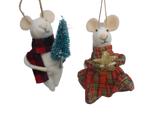 Sass & Belle White Mouse Tartan Scarf Tree Felt Christmas Hanging Decoration Fun Dress HOBXM131_A.png