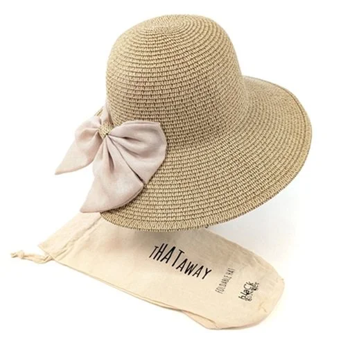 Black Ginger Sun Hat Foldable Roll Up Travel Bag Gift Holiday Big Bow Ivory 57cm 601-345 (1).jpg