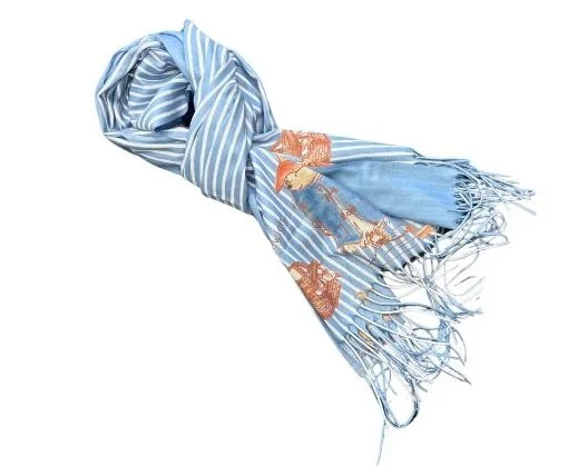 Signare Paddington Pashmina Scarf Marmalade Art Blue Stripe 200 x 70cm Fringe SC-PASH-ART-PADD-CMM-1 (9).jpg