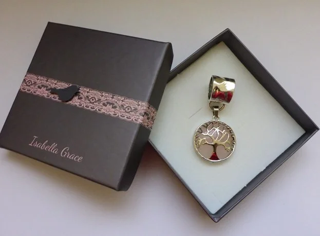 Black Ginger Isabelle Grace Scarf Jewellery Round - Tree of Life Pink Stone