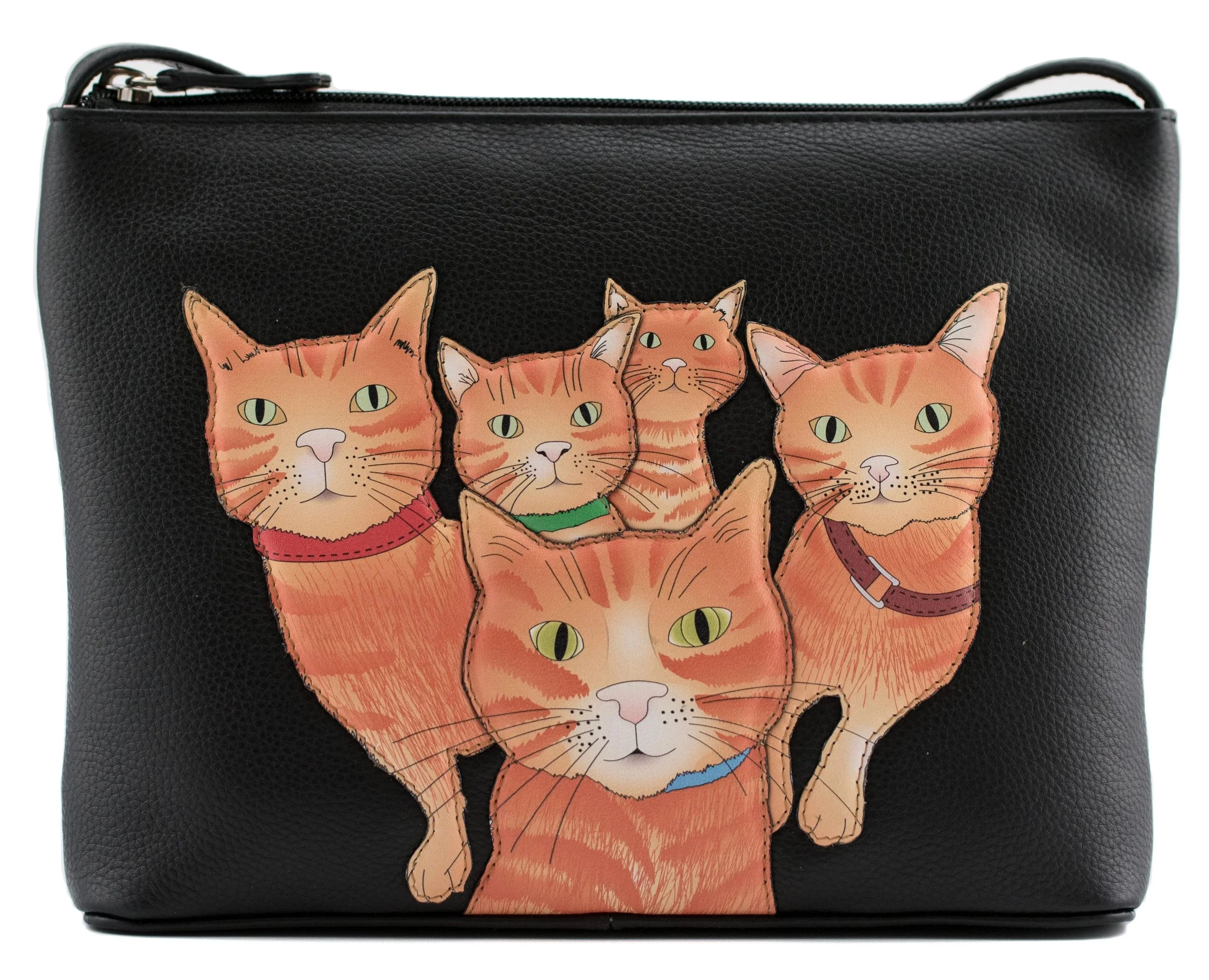 Mala Leather Kitty Crew Cat Black Midi Cross Body Shoulder Handbag + Dust Bag 741736Frontblack (1).jpg