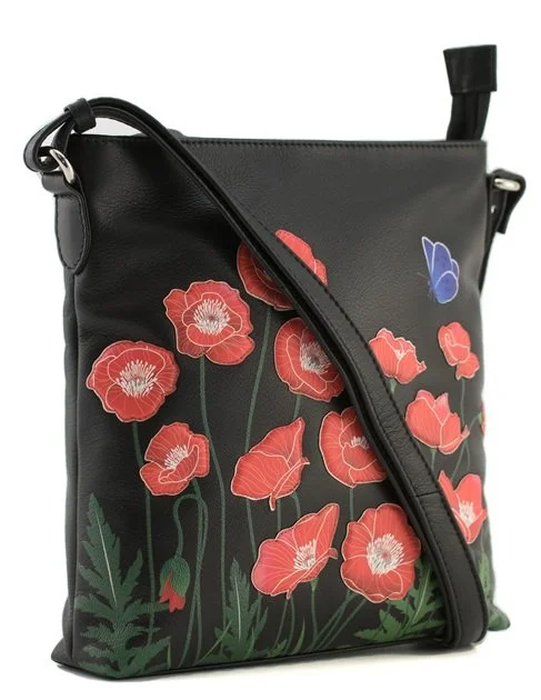 Mala Leather Poppy Black Red Flower Large Cross Body Shoulder Handbag + Dust Bag 727425Front (2).jpg
