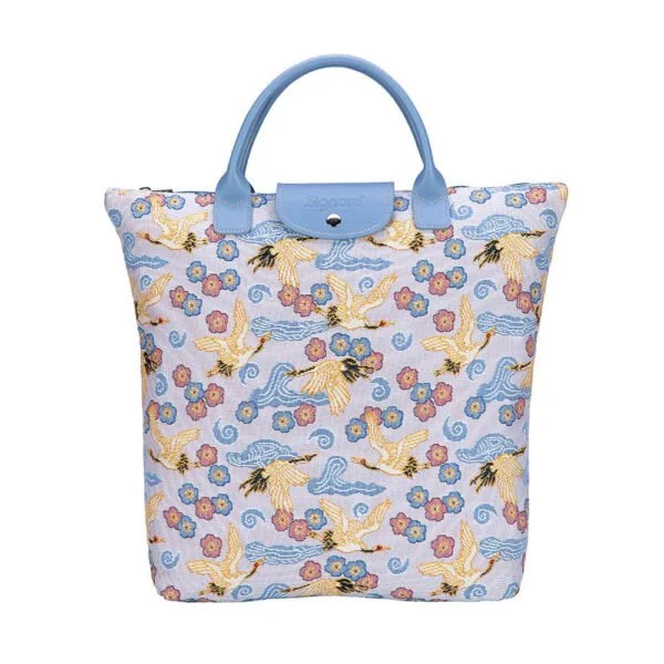 Signare Crane Japanese Bird V&A Tapestry Foldaway Tote Shopping Shopper Bag Blue FDAW-CRANE_4-600x6001 (2).jpg