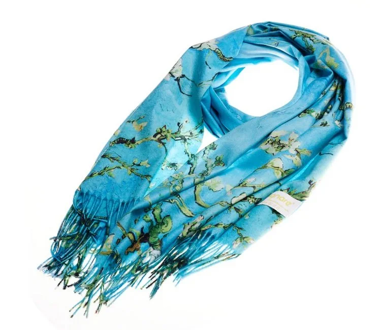 Signare Van Gogh Almond Blossom Pashmina Large Scarf Art 200 x 70cm Fringe Blue SC-PASH-ARTALMOND (2).jpg