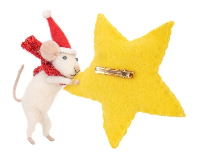 Sass & Belle Mouse with Star Tree Topper Clip on Felt Christmas Decoration Fun FELTXM193 (2).jpg