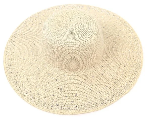 Black Ginger Summer Hat Foldable Wide Brim Diamante Roll Up Travel Bag Holiday Beige Natural 57cm 601-348 (7).jpg