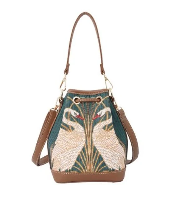 Signare Walter Crane Swan Art Green Tapestry Casual Bucket Bag Grab 2 in 1 Bag BUCK-SWAN (11).jpg