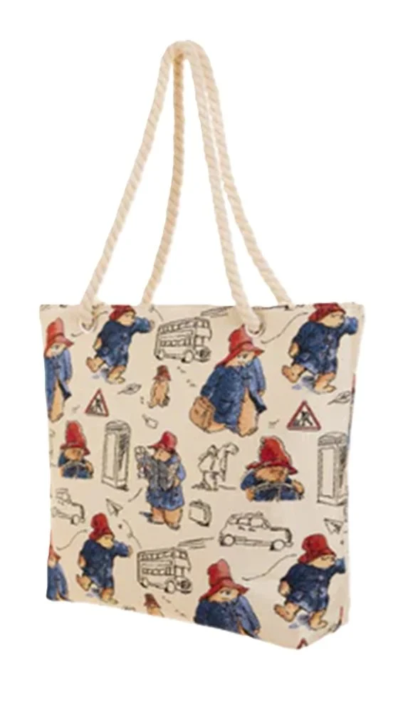 Signare Paddington Bear Tapestry Beach Bag Tote Big Shopping Shopper Cream Blue BEACH-PADD (1).jpg