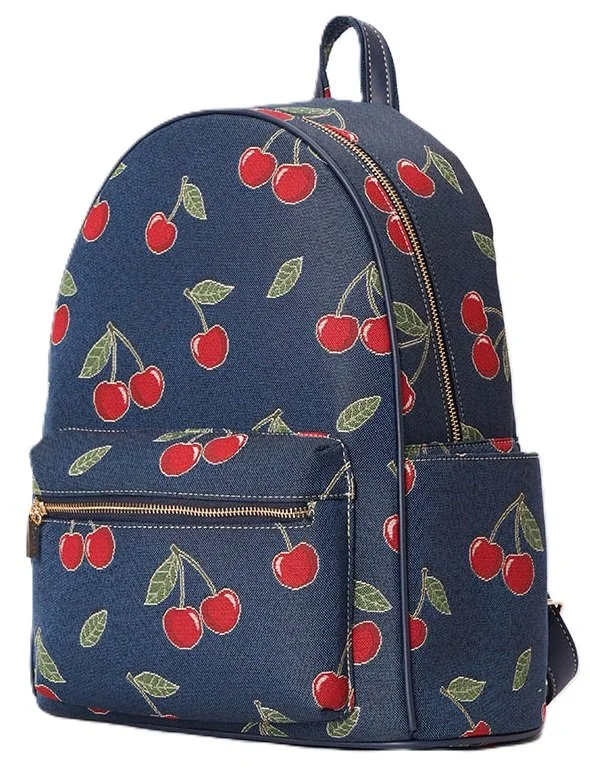 Signare Cherry Tapestry Big Backpack Back Pack Rucksack Bag Blue Navy London Fun BIGPK-CHERRY-BLUE (2).jpg