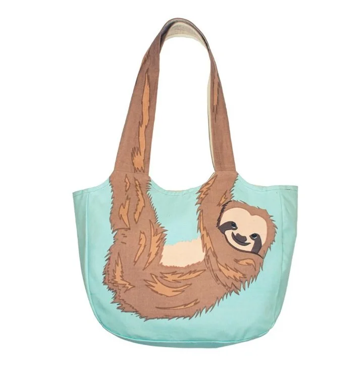 Sloth Tote Shopper Beach Shoulder Grab Bag Shared Earth Cotton Large Animal Blue (1).jpg