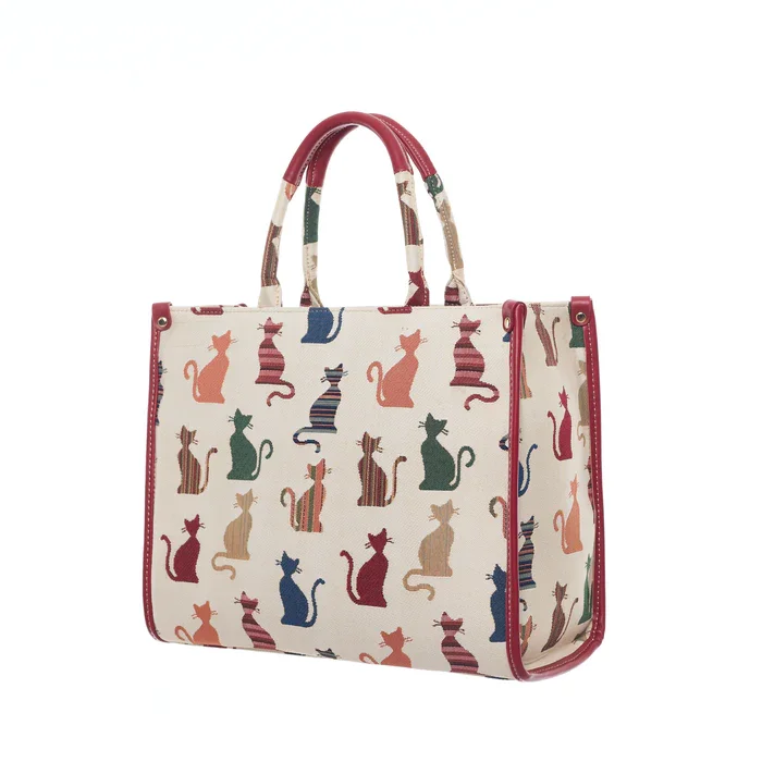 Signare Cheeky Cat Cats Tapestry City Handbag Cross Shoulder Grab Bag Cream Red CITY-CHEKY_700x (1).webp