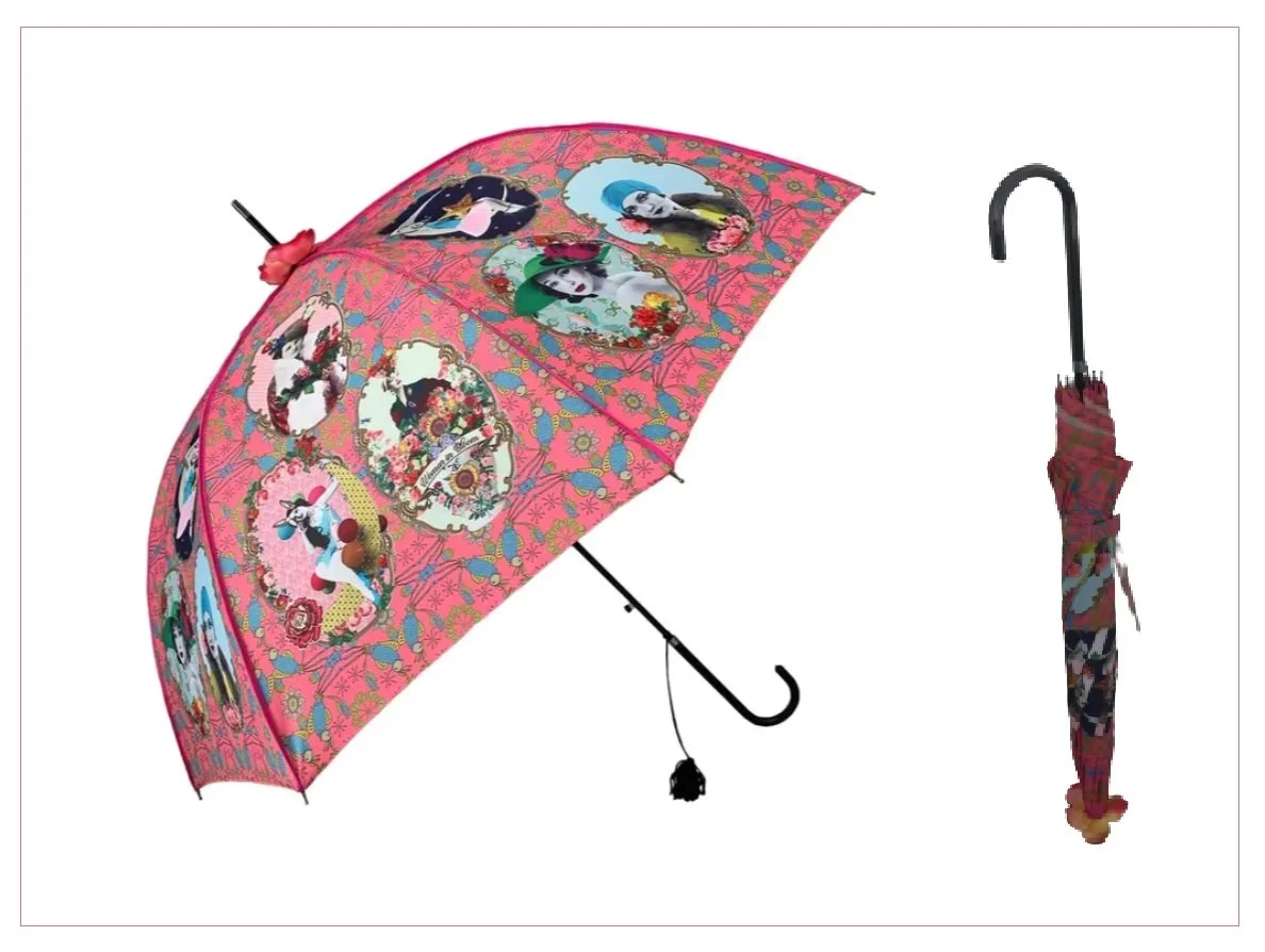 Soake Darling Divas Raining Women Pink Print Large Walk Stick Umbrella Brolley (1).jpg