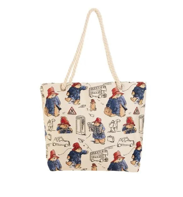 Signare Paddington Bear Tapestry Beach Bag Tote Big Shopping Shopper Cream Blue BEACH-PADD (4).jpg