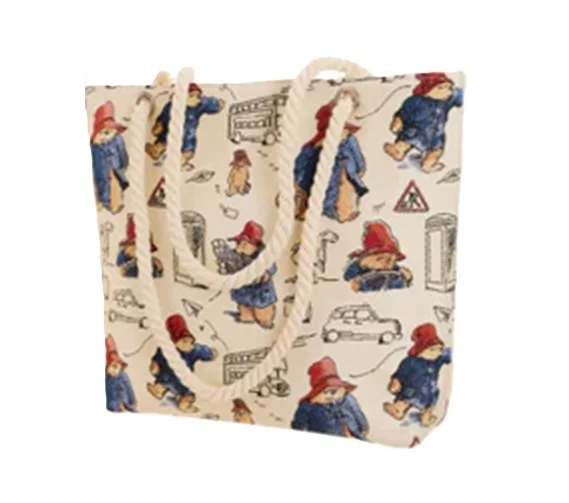 Signare Paddington Bear Tapestry Beach Bag Tote Big Shopping Shopper Cream Blue BEACH-PADD (3).jpg