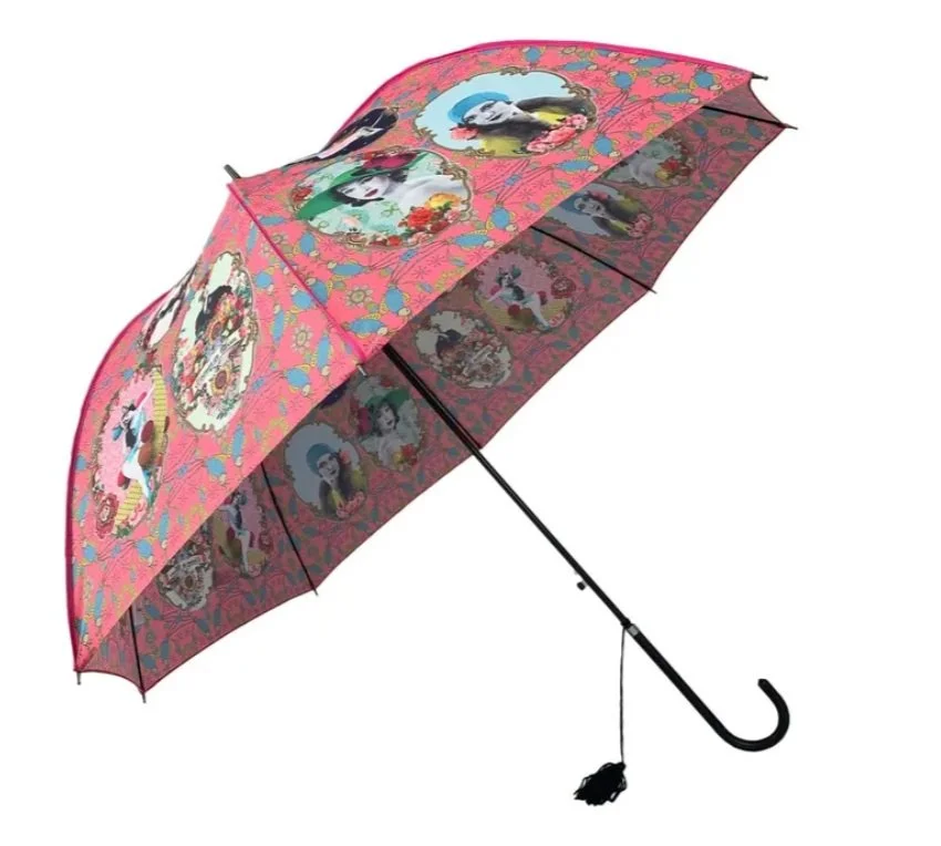 Soake Darling Divas Raining Women Pink Print Large Walk Stick Umbrella Brolley (3).jpg