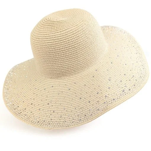 Black Ginger Summer Hat Foldable Wide Brim Diamante Roll Up Travel Bag Holiday Beige Natural 57cm 601-348 (5).jpg