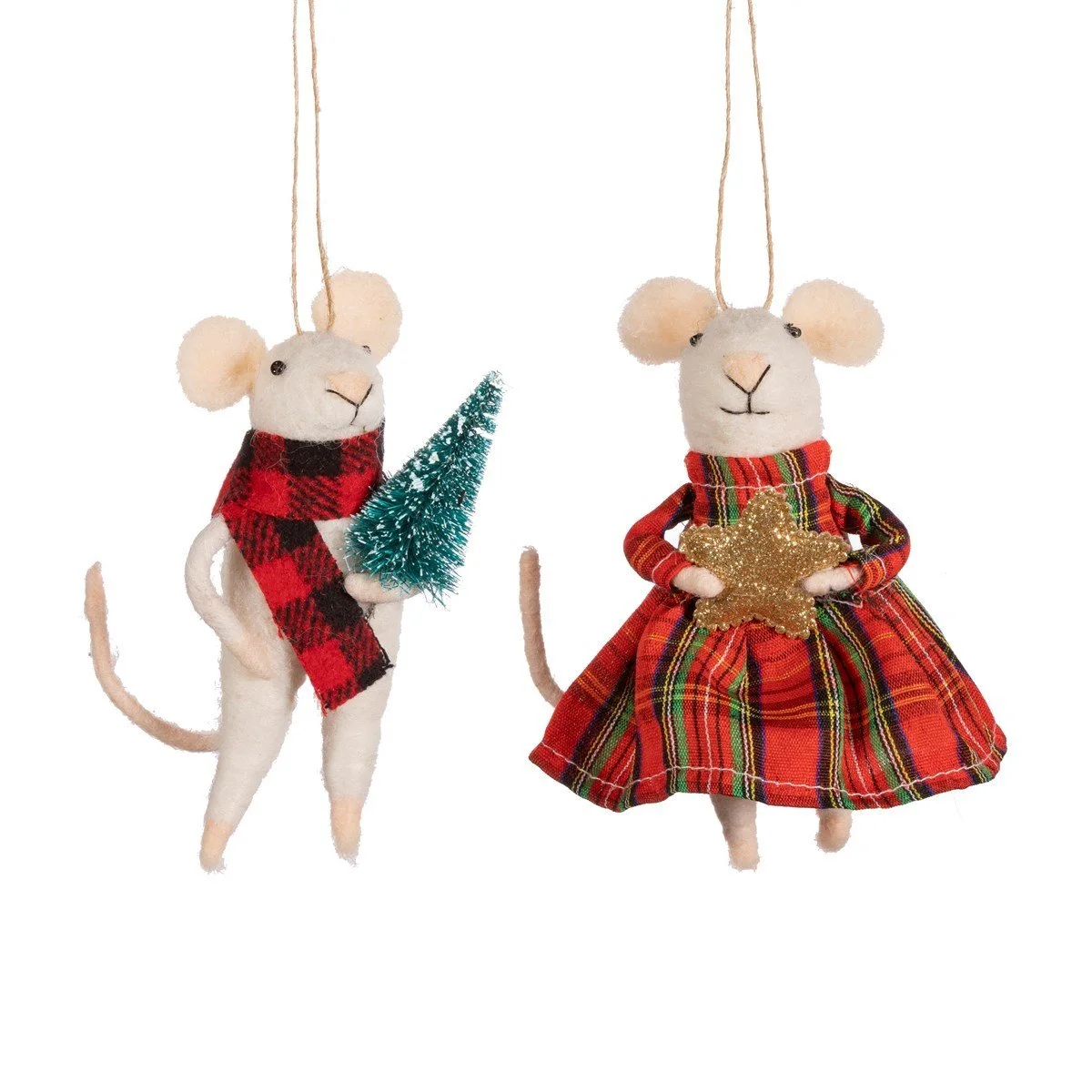Sass & Belle White Mouse Tartan Scarf Tree Felt Christmas Hanging Decoration Fun Dress HOBXM131_A.jpg