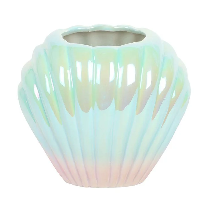Iridescent Shell Shaped Vase Ceramic Flower Plant Holder 3D Blue Irridescent Fun HT_96726 (3).jpg