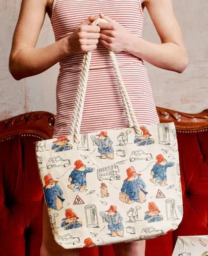 Signare Paddington Bear Tapestry Beach Bag Tote Big Shopping Shopper Cream Blue BEACH-PADD (2).jpg