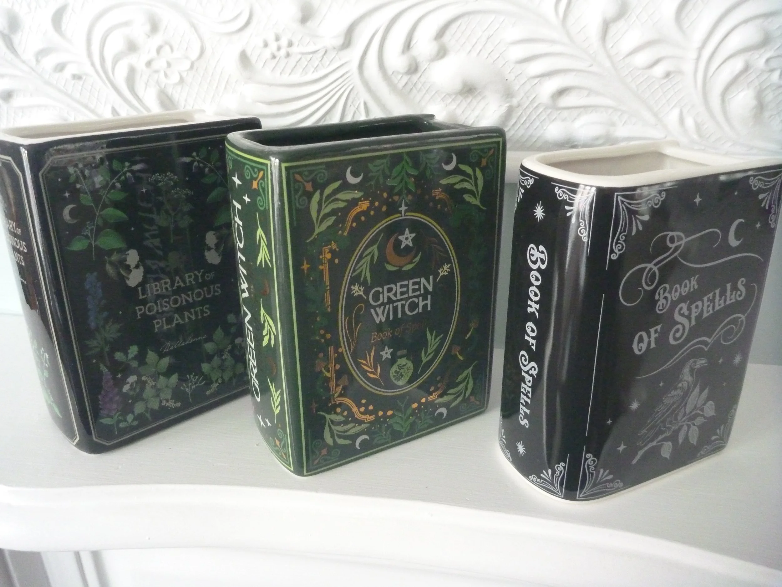 The Book Club Gothic Collection Shaped Flower Vase - Green Witch/Book of Spells/Poisonous Plants