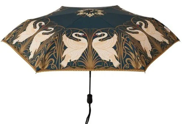 Signare Walter Crane Swan Green Automatic Folding UV Compact Umbrella Brolley UM-AUTO-SWAN (15).jpg