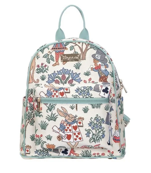 Signare Alice In Wonderland Tapestry Casual Daypack Backpack Bag Cream Green Fun a (1).jpg