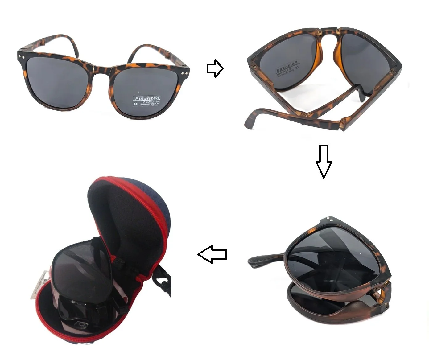 Black Ginger Foldable Sunglasses Inc Case + Cleaning Cloth - Sorelli Matte Tortoise Shell