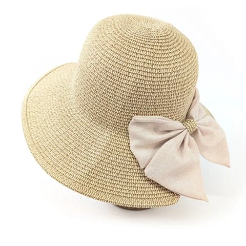 Black Ginger Sun Hat Foldable Roll Up Travel Bag Gift Holiday Big Bow Ivory 57cm 601-345 (3).jpg